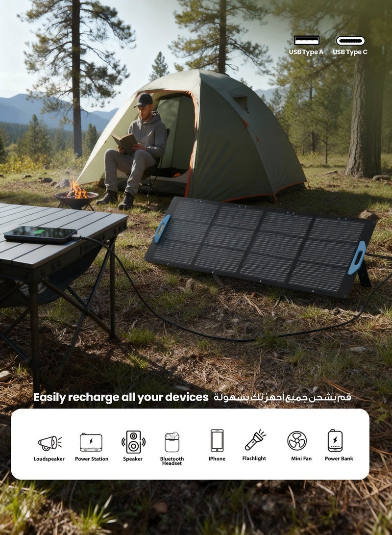 باورولوجي لوحة شمسية أحادية البلورة محمولة وقابلة للطي بقدرة 200 واط، مقاومة للماء بمعيار IP67، شاحن خارجي بمنفذي USB-A وUSB-C، كفاءة تحويل طاقة عالية بنسبة 23.5%، مناسبة للتخييم والرحلات - أسود - Image 3